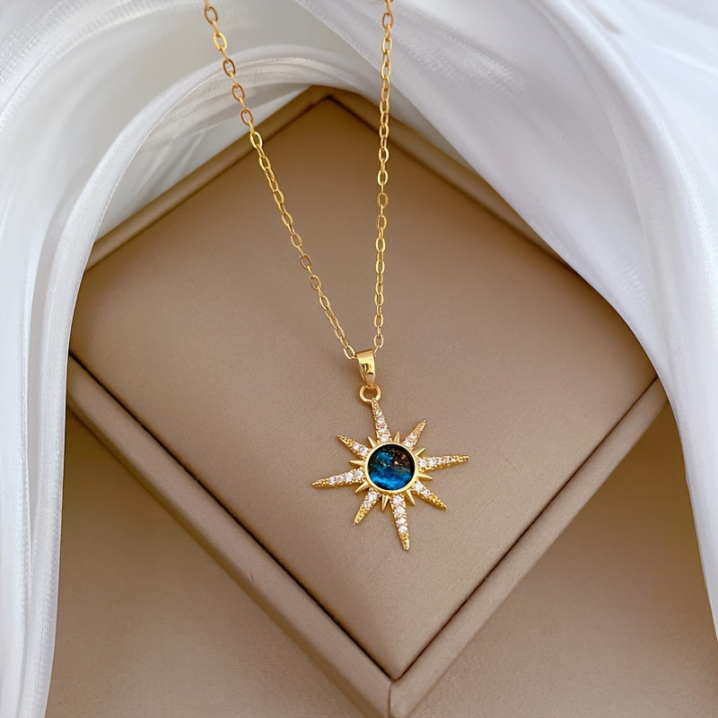 Stainless Steel Starry Sky Pendant Necklace | 18K Gold Plated, Synthetic Synthetic Zircon Accents, Fashionable Jewelry for Women, Ideal for Birthdays and Gifts