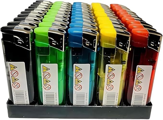50 PCS Set Electronic Refillable Lighters with Adjustable Flame – Bulk Pack of Gas Lighters with Electronic Ignition – Multi-Purpose Lighters for Home, Kitchen, Candles, BBQ, Camping & Outdoor Use