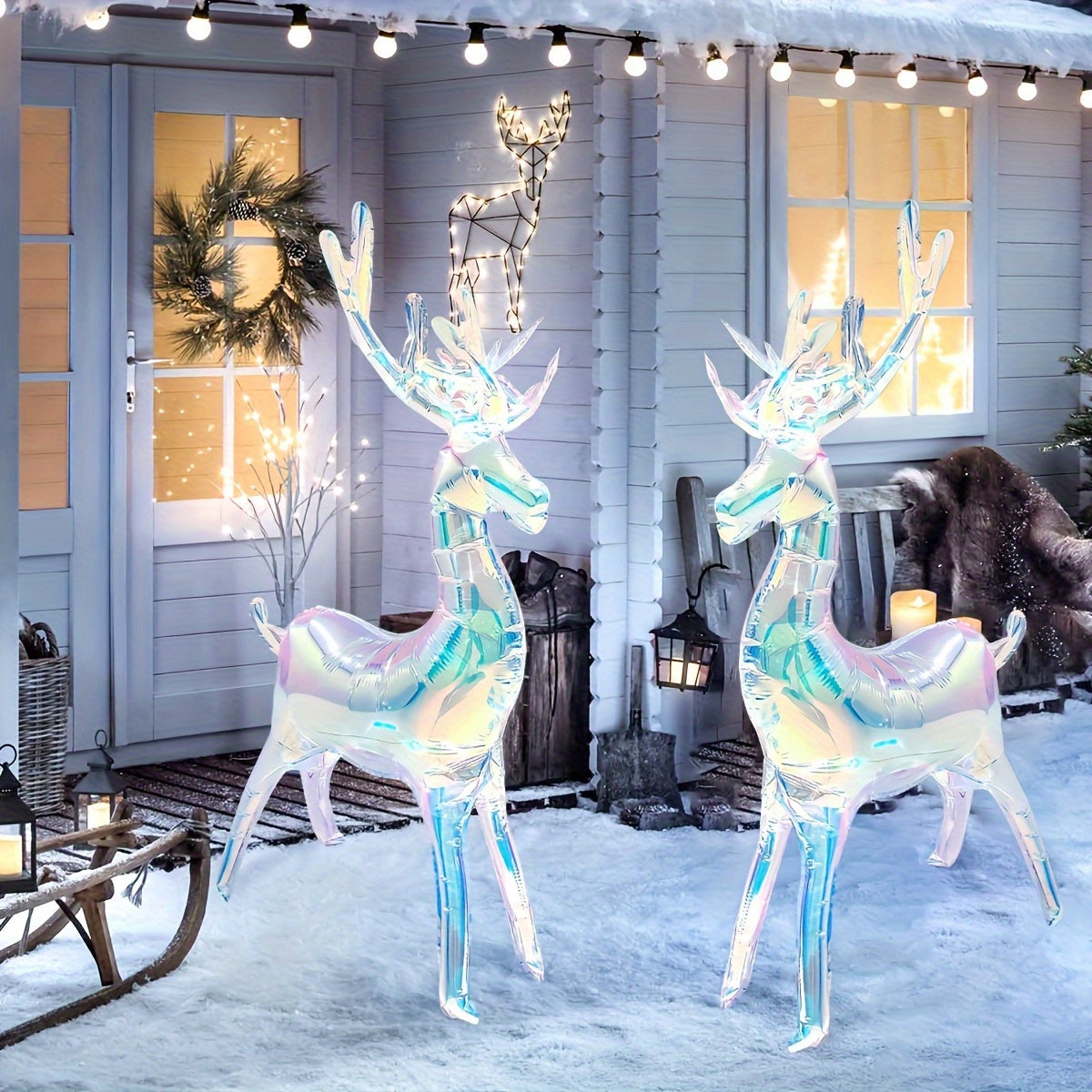 2pcs Extra Tall 94cm Self-Standing Inflatable Reindeer Decorations with Glowing Antlers - Heavy-Duty Material, No Electricity Needed, Indoor/Outdoor Christmas, Birthday, Wedding & Party Decorations - Easy Setup with Sturdy Ba