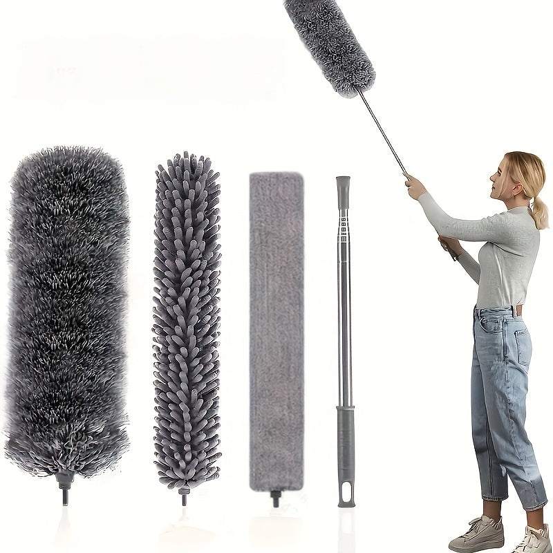 4 PCS Set , 2.8M ultra fine fiber dust collector cleaning kit, with extension rod, retractable and flexible dust collector, used to clean ceiling fans, high ceilings, louvers, furniture, air conditioning, car surfaces, can cl
