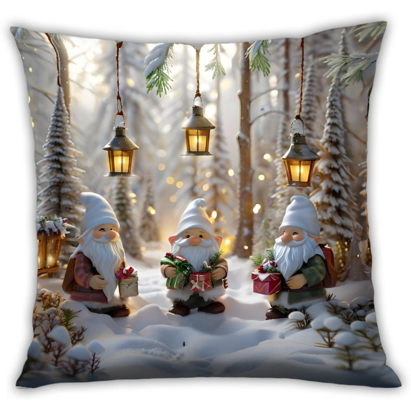 4pcs Christmas Decorative Pillow Covers, Santa Claus Reindeer Snowman Elf Pattern, Festive Atmosphere Sofa Cushion Covers, Nordic Style Home Decor, Christmas Gift (Pillow Inserts Not Included), Cozy Holiday Setup, Seasonal De