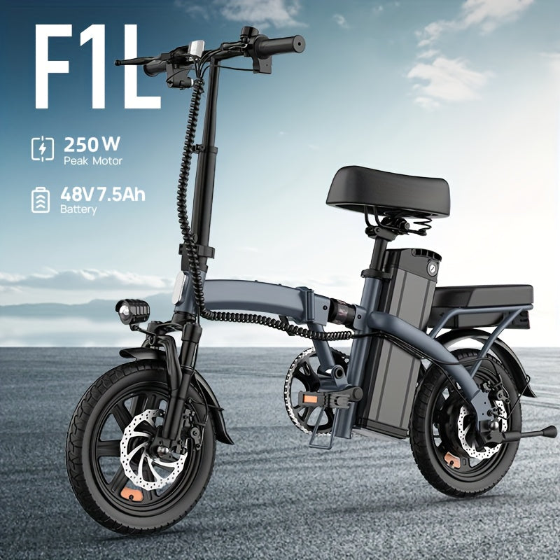 F1L Foldable Electric Bike 35.56cm Compact Portable E-Bike With 48V 7.5Ah Battery (40 Km Range), 250W Motor, 3 Riding Modes Ultra-Lightweight Space-Saving Design Perfect For Commuting, Travel Car Trunk Storage
