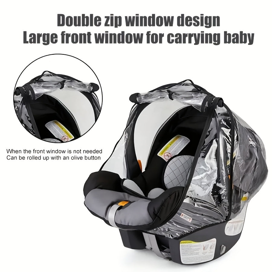 Universal Stroller Rain Cover, Breathable, Windproof, Waterproof, Snowproof, Dustproof Plastic Shield with U-Shape Zipper Door and Side Ventilation, for Old, All-Season Outdoor Protection