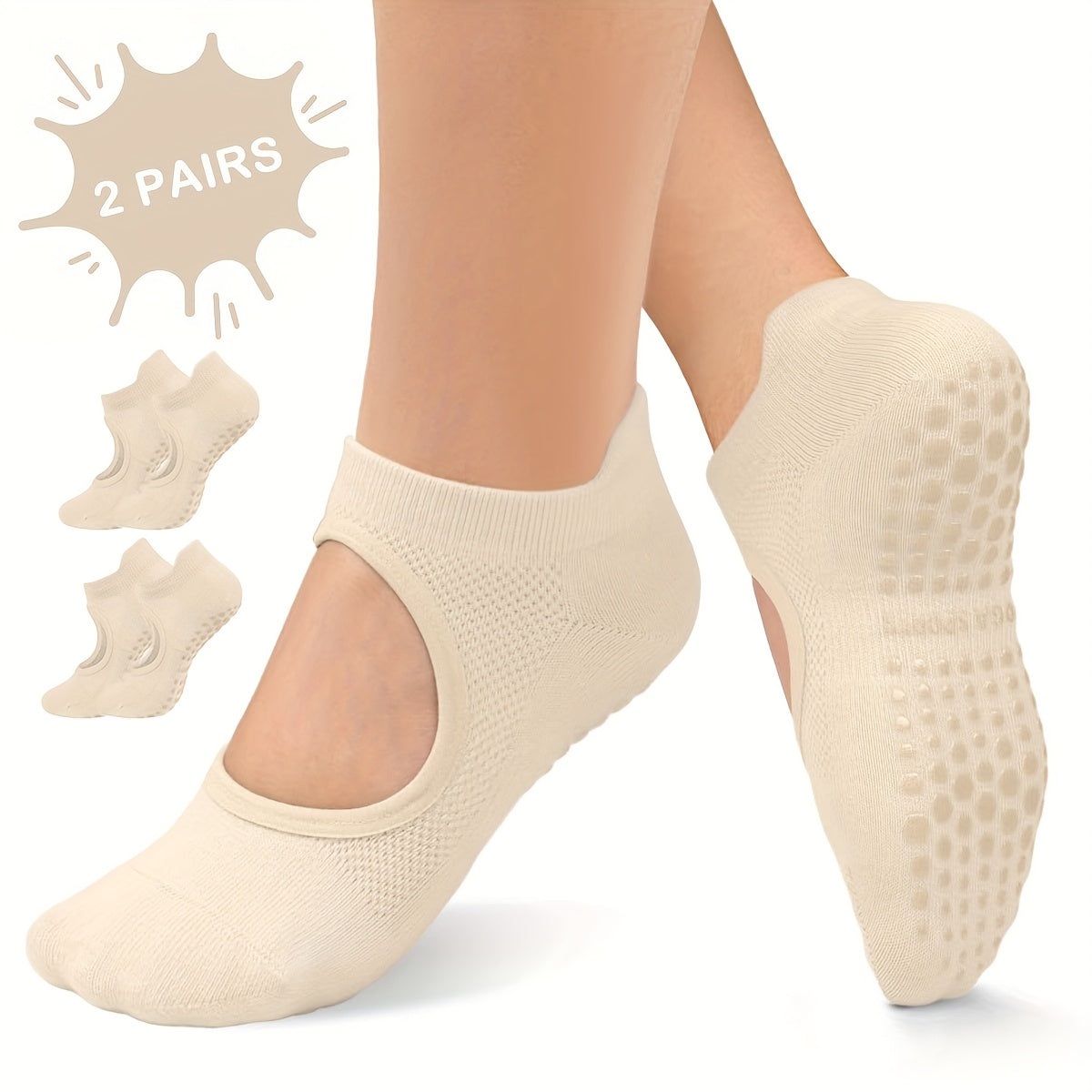 2 Pairs Set 5 Colors Pilates Socks with Grips for Women, Open Top Yoga Socks, Non Slip Grippy Athletic Socks for Workout, Barre, Dance - Breathable Pilates and Ballet Dance Grip Socks