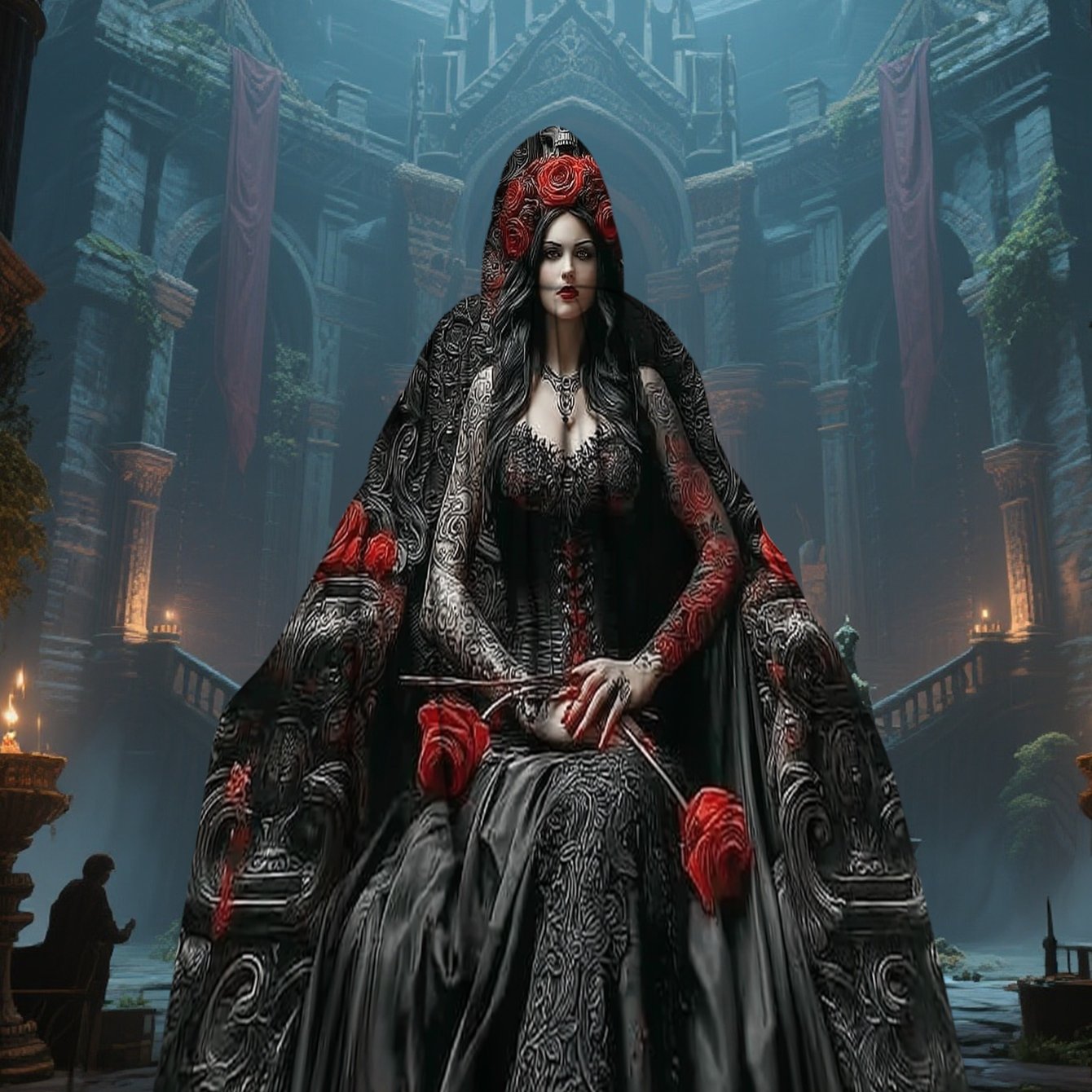 2D Printed Dress-Up Cloak Inspired by Gothic Day of The Dead Queen, Witch-Themed Events, And Festival Party Gifts. for Halloween,  Witchcraft Apparel Clothing Supplies