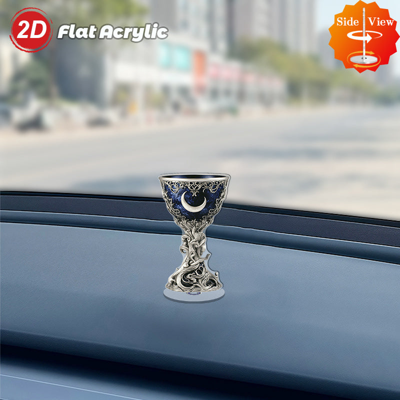2D Flat Spinning Acrylic Tabletop Decor Featuring A Mystical Chalice Secret Society Sacred Ceremonies with Azure Interior And Silvery Filigree for Enchanting Home Or Office Settings