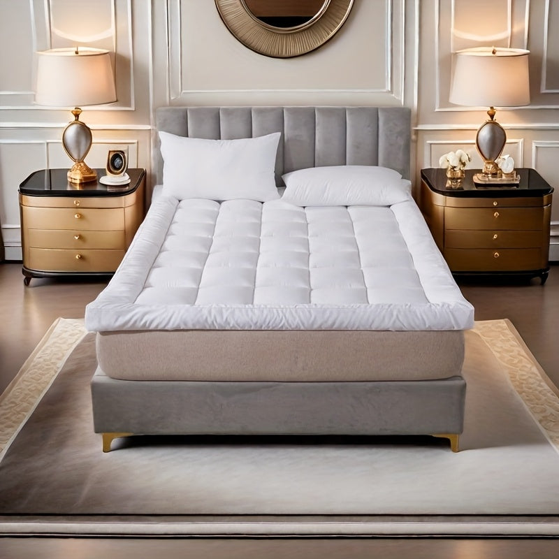 1Pcs Hotel Quality Super King Mattress Topper 10cm / 4-Inch Deep Thick Plush Mattress Pad, Soft Bed Topper with Elastic Straps for Secure Fit, Single Double King Super All Sizes, White