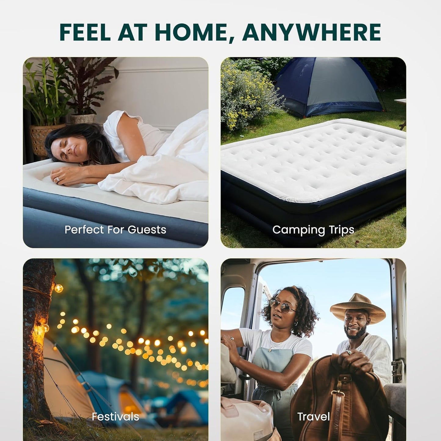 King Size Air Bed with Built-in Electric Pump – Self-Inflating Blow-Up Mattress for 2 Adults – Waterproof & Elevated for Camping, Guests, Indoor & Outdoor Use Furniture Supplies