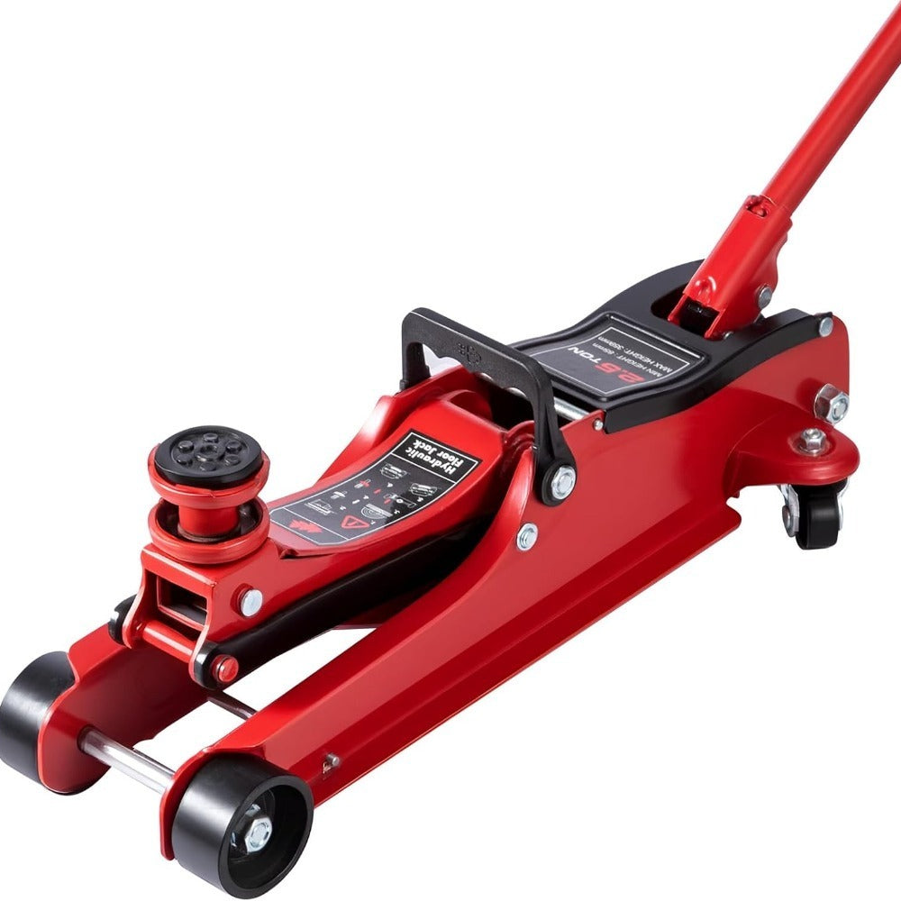 Flat Tire or Mechanical Issues? No Worries, 2.5 Ton Hydraulic Low Profile Floor Jack Heavy Duty Trolley Lift for Car Van Truck Trailer Auto Repairing Garage Tool (Red)