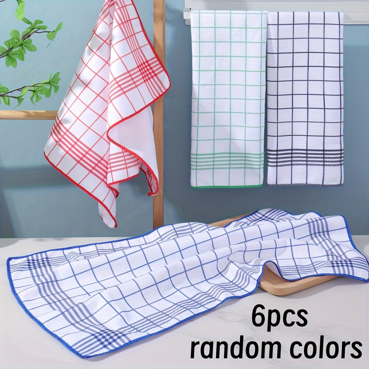 NEW 6pcs Large 40x60cm Absorbent & Fluff-Free Dish Cloths | Quick-Dry, Soft & Durable Kitchen Towels for Daily Cleaning, Coffee Machines, Bar Countertops - 4 Colors (Black, Blue, Green, Red, Mixed) - Ideal for Home & Restaura