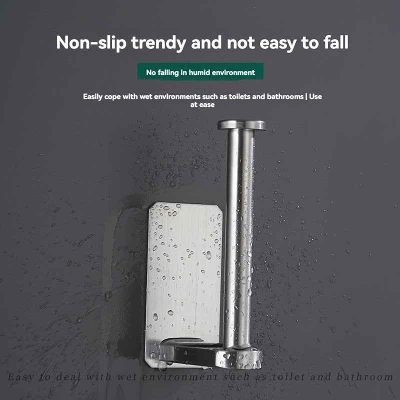 Stainless Steel Toilet Paper Holder - No Drill Self-Adhesive Freestanding Bathroom & Kitchen Roll Holder with Brushed Finish, Durable Rust-Resistant Design for Easy Installation, Modern Minimalist Style, Toilet Paper Storage,