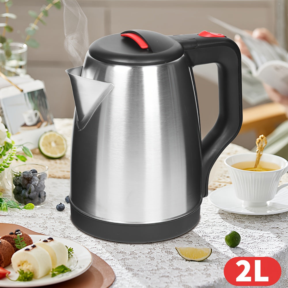 2L 1800W Stainless Steel Electric Kettle with Fast Boiling, Anti-Scald Protection & Ergonomic Handle - Portable Design for Home, Office, Camping, or Travel