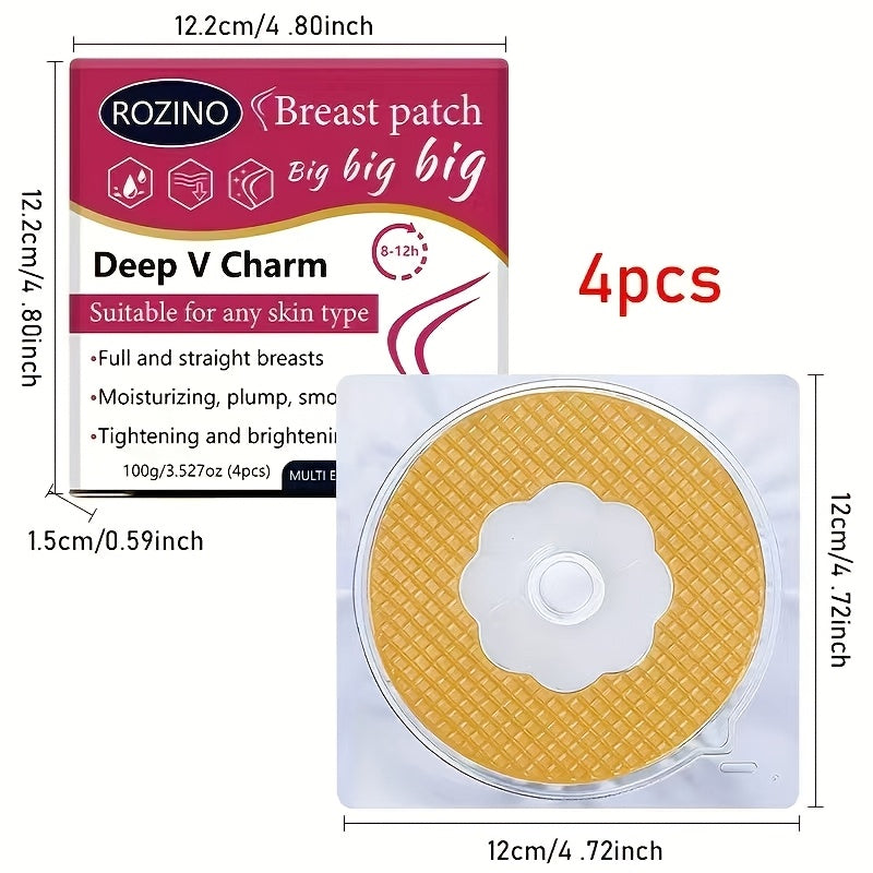 4 PCS Set Vitamin E  Instant Firming Breast Patches, Suitable for A-D+ Sizes, Designed for a Deep V Charm, Providing Full And Straight Breasts. They Moisturize, Plump