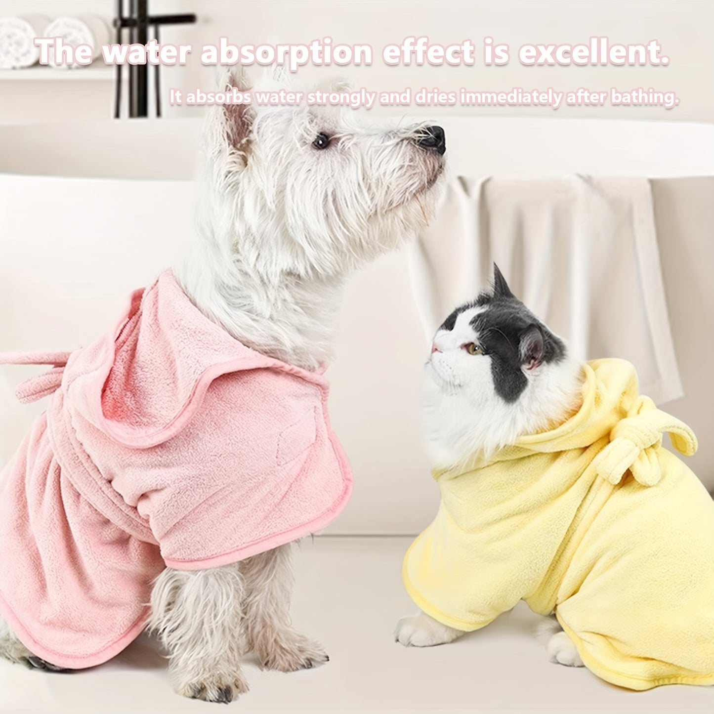 7 Colors Ultra-Soft Quick-Dry Pet Bathrobe for Small & Medium Dogs & Cats - All-Season Lightweight Design with Safety Closure, Easy-Button Entryway, Machine Washable, Cozy Fleece-Lined for Warmth, Pet Wash-Robe, Cozy Fleece L
