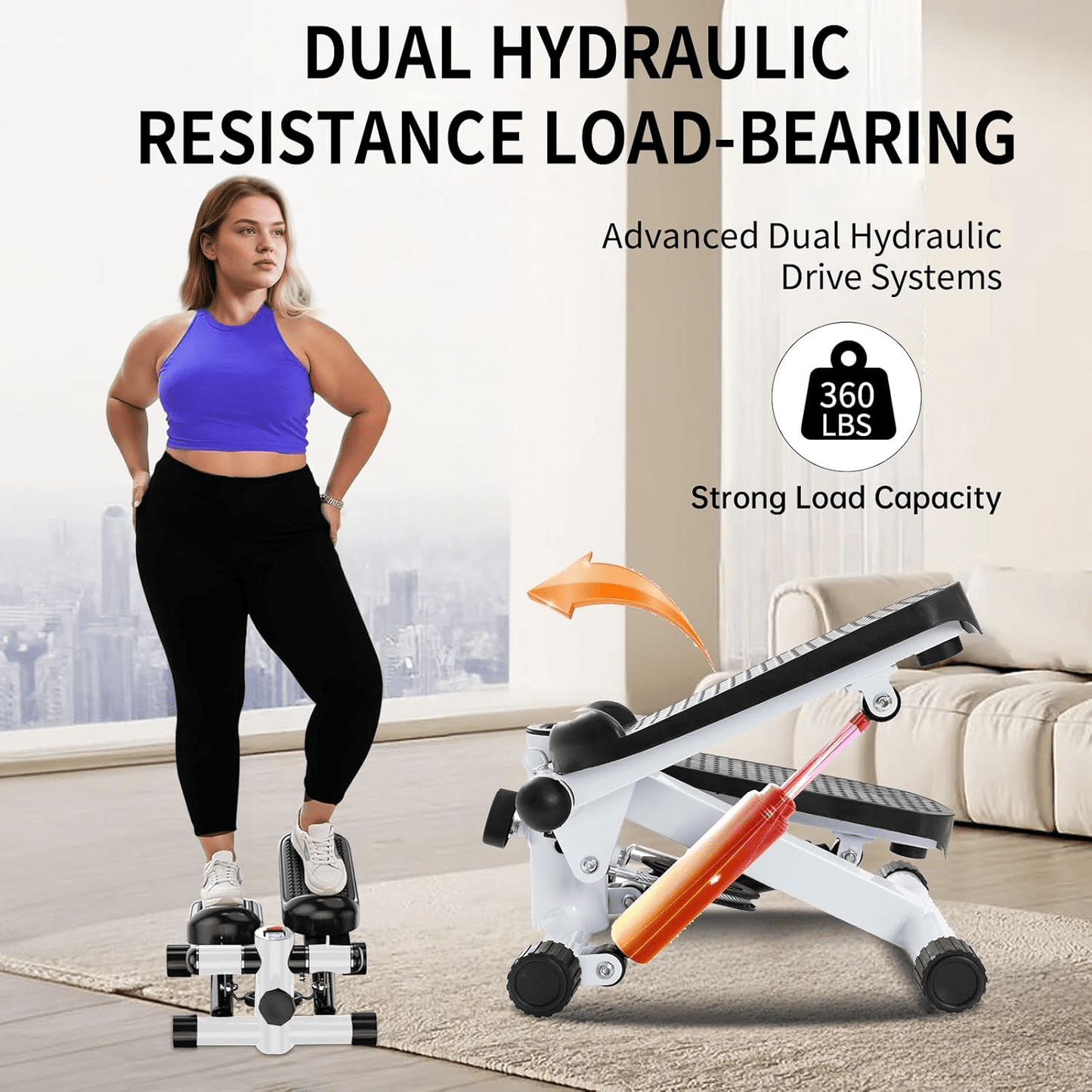 NEW For Home Gym Mini Stair Steppers-Home Fitness Exercise Step Hydraulic Machine with Adjustable-Length Resistance Bands, Twist Action for Full Body Cardio and Toning Women Men Sports Supplies