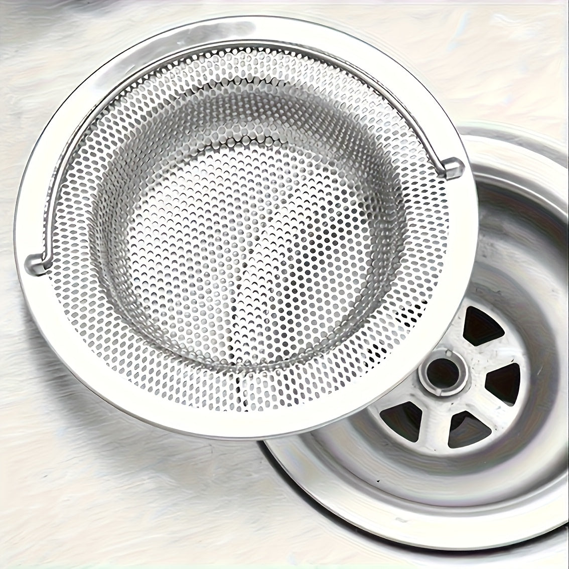 2 PCS Set Stainless Steel Sink Filters, Including Kitchen Drain Pipes And Mesh Filters, Floor Drains And Mesh Filters, Featuring Non-Slip Handles - High-Quality Kitchen And Bathroom Drain Filters - Hair Catchers, Food And Deb