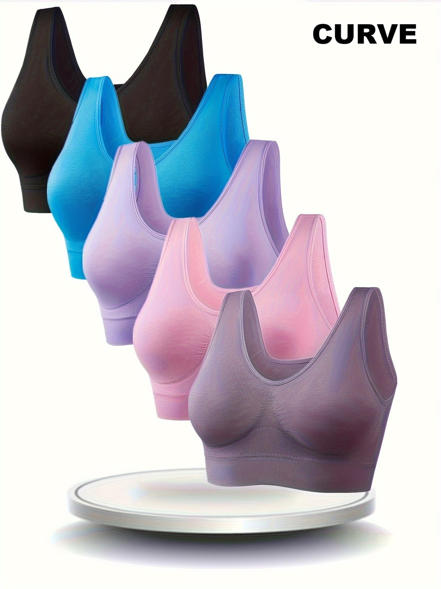 5 PCS Set XL-5XL Plus Size For Big Girls and Curvy Ladies No Padding/Underwire s Bras - Full-Coverage backless & Gymnastics Bras, Medium-Elasticity Sleeveless for (No Chest Pads, No Underwire) - Hand Washable for Lifestyles 5