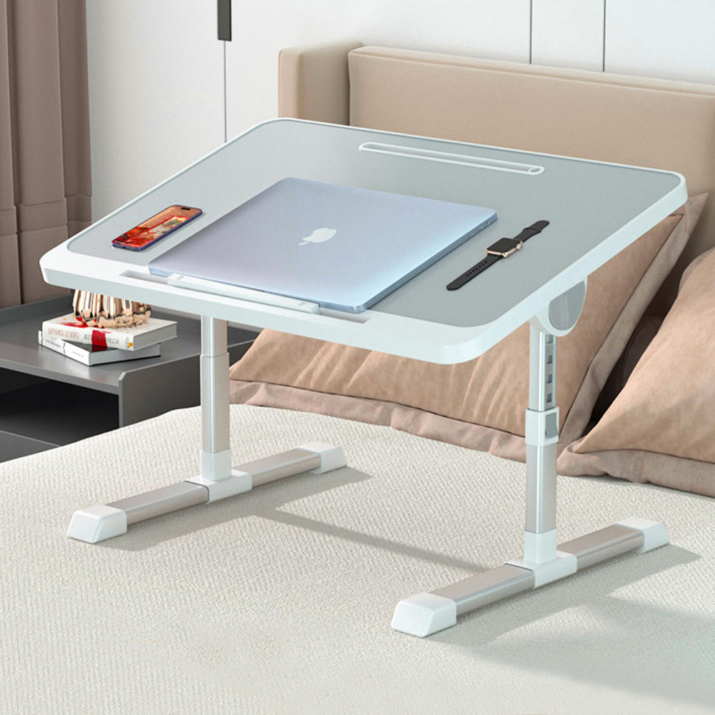 Extra-Wide Foldable Writing Desk - Dual-Angle Adjustable with Non-Slip Tray & Hidden Storage Layer, Perfect for Bed Working/Study Room, Light Grey, Laptop Desk, Standing Desk, MDF Wood, Folding Table Feet