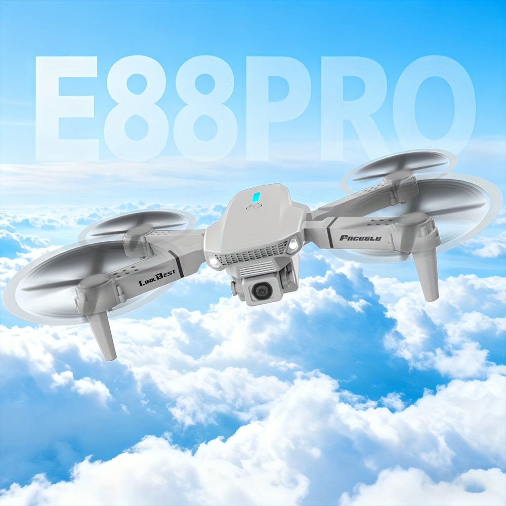 E88 Pro! Featuring a Foldable Design,  Compact And Lightweight, Available in Two Minimalist Colors: Black And Gray, Along with a Sturdy Build. It Has Dual 480P Cameras And Remote Control Operation