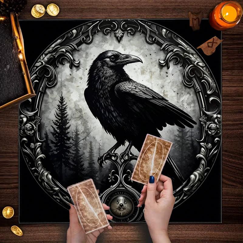 Mystical Forest Crow Emblem Cloth, Astrology Cloth, Universal Altar Cloth, Tabletop Game Cloth, Room Decoration, 2D Flat, Board Game Cloth, Party Decoration, Suitable for Astrology Enthusiasts