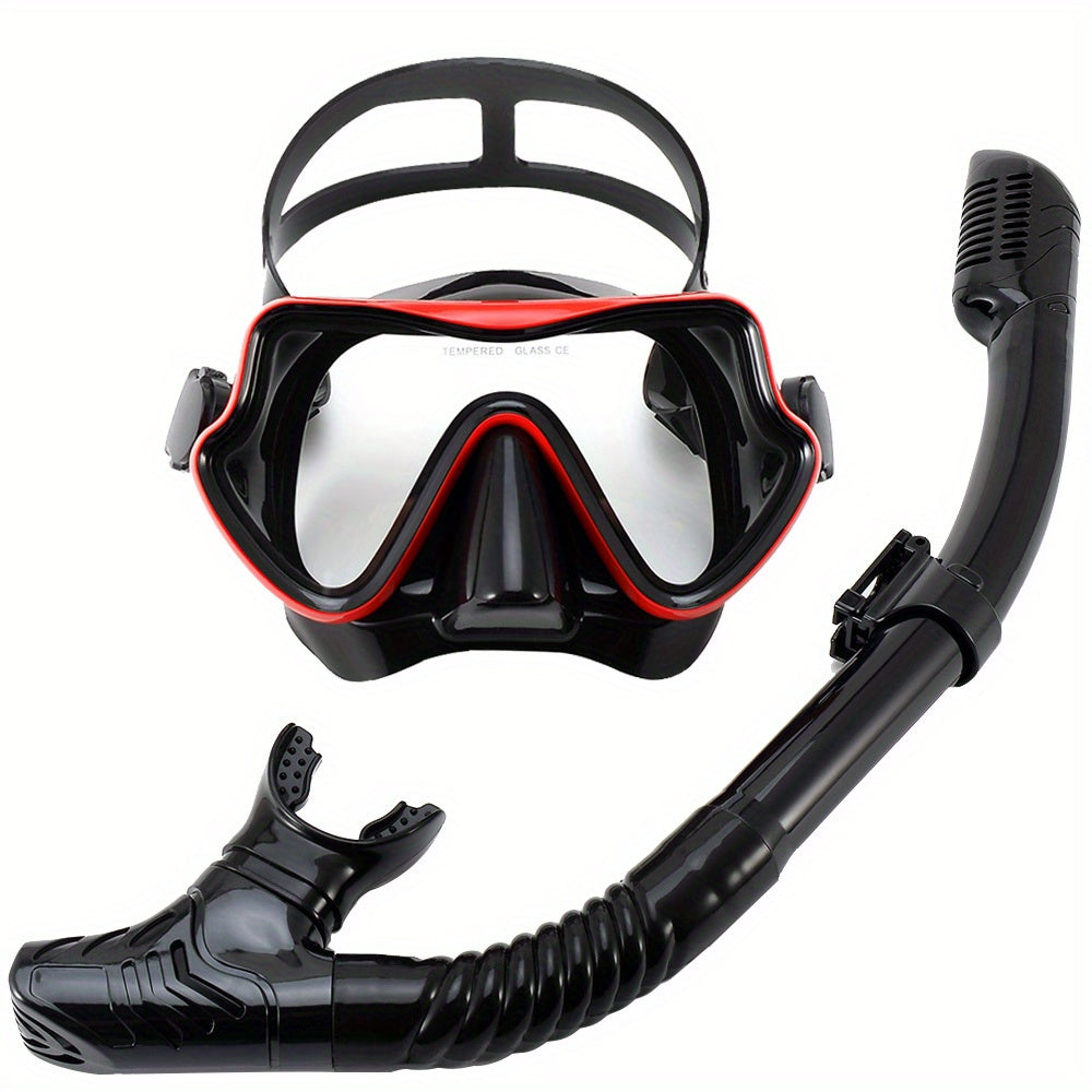 Snorkeling Mask Breathing Tube Set Large Frame Silicone Mask, Anti-Leak Anti-Fog Snorkel Mask Swimming Goggles for Men Women