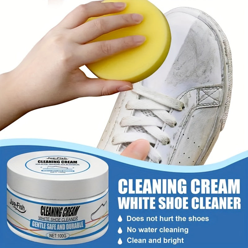 Instant White Shoe Cleaner Cream - Stain Remover & Whitening, Safe for Sneakers, Canvas, Faux Leather | Easy No-Rinse Formula