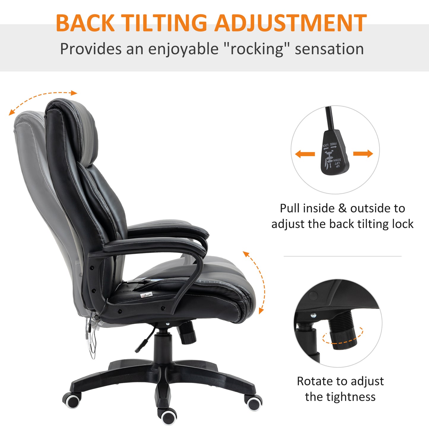 High Back Executive Office Chair 6- Point Vibration Massage Extra Padded Swivel Ergonomic Tilt Desk Seat