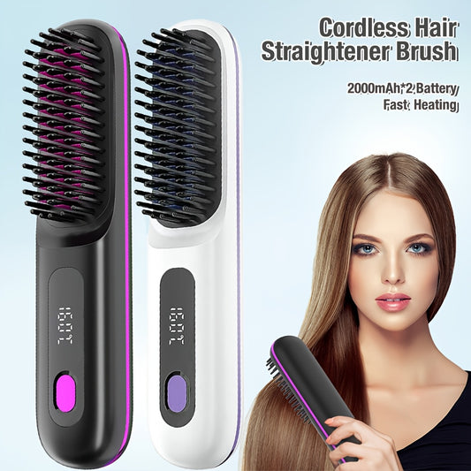 Wireless Cordless Hair Straightener Brush, Rapid heating, Hot Comb Hair Straightener for Women, Lightweight, Type-C Charging Port, Anti-Scald, Lightweight, USB Rechargeable