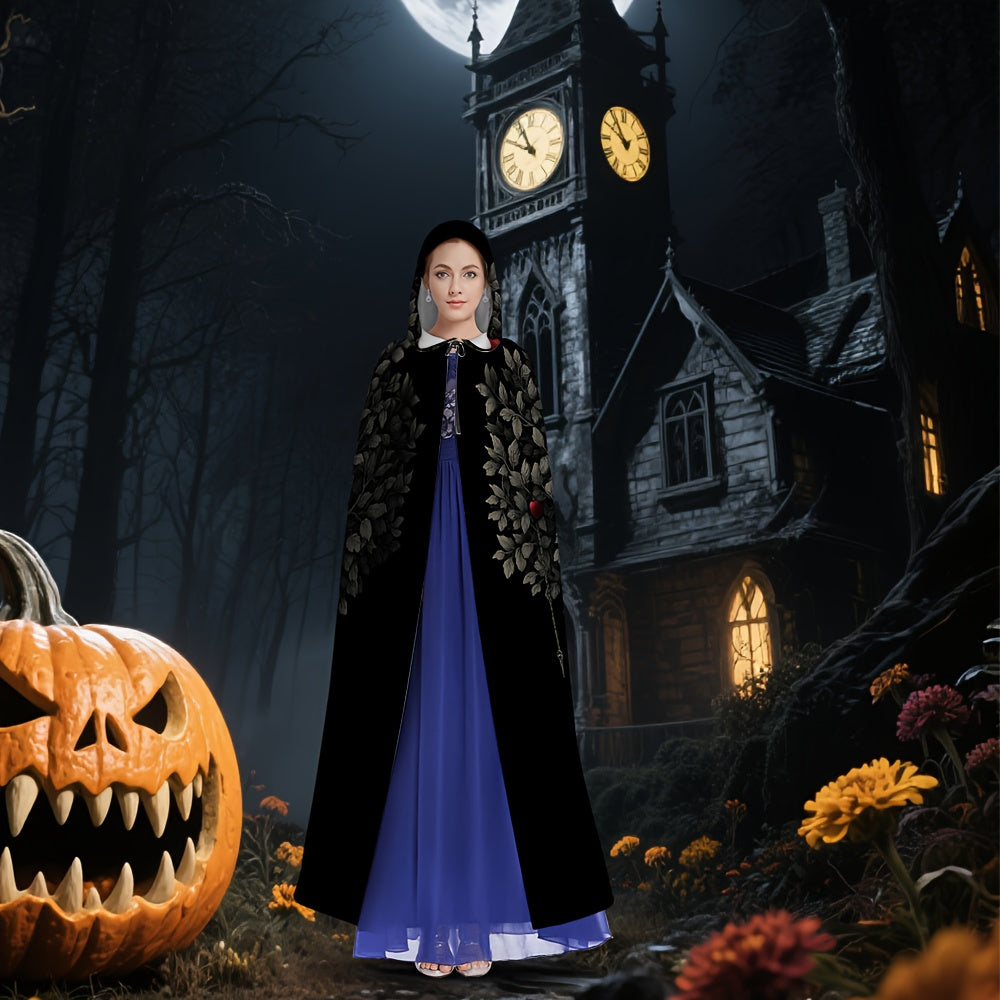 Women's Gothic Witch Cape Robe Costume - Long Flowing Dark Robe with Heart Tree & Pentagram Design, Flowing Cape - Heavy-Duty Fabric for Cosplay, Themed Parties, Medieval/Fantasy Events - Magical Attire for Wiccan & Witchy Ev