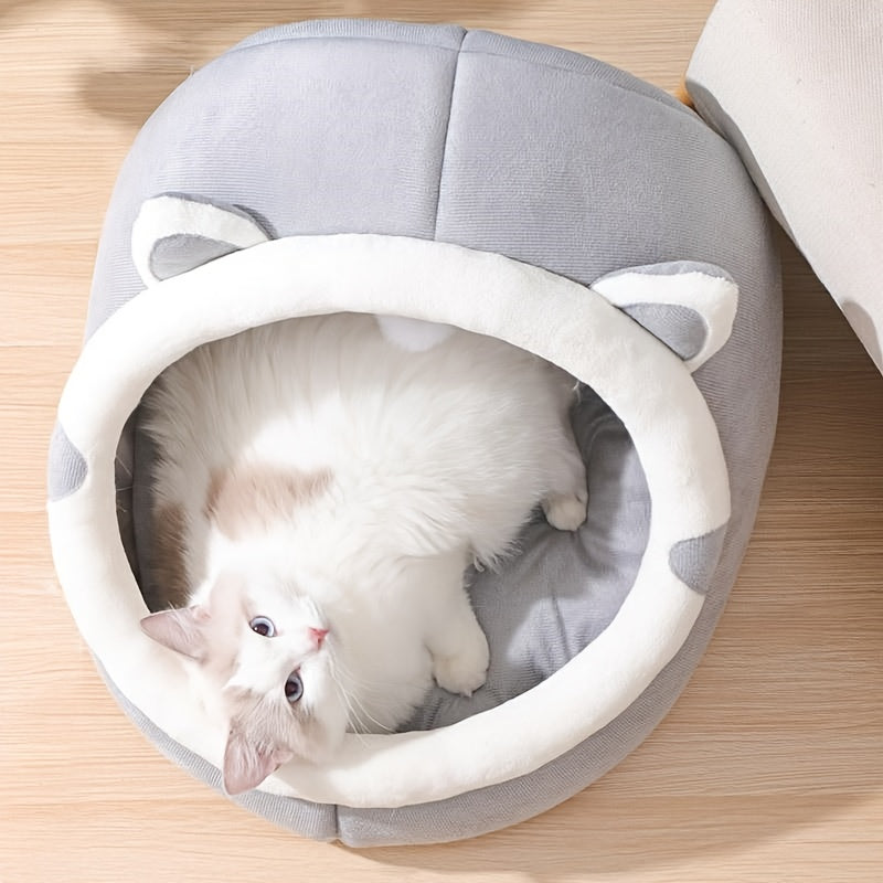 Large 42-35cm Cozy Cartoon Cat Cave Bed, Keep Your Kitten Warm And Snug In This Cute Pet House