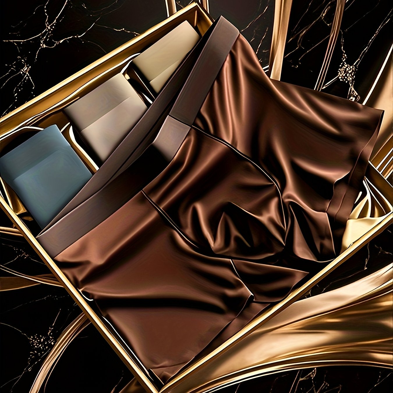 4pcs Black-Golden Gift Set Men's Summer Seamless Ice Silky Boxer Briefs - Shiny Glossy High-Quality - Multi-Color Solid - Comfortable & Breathable