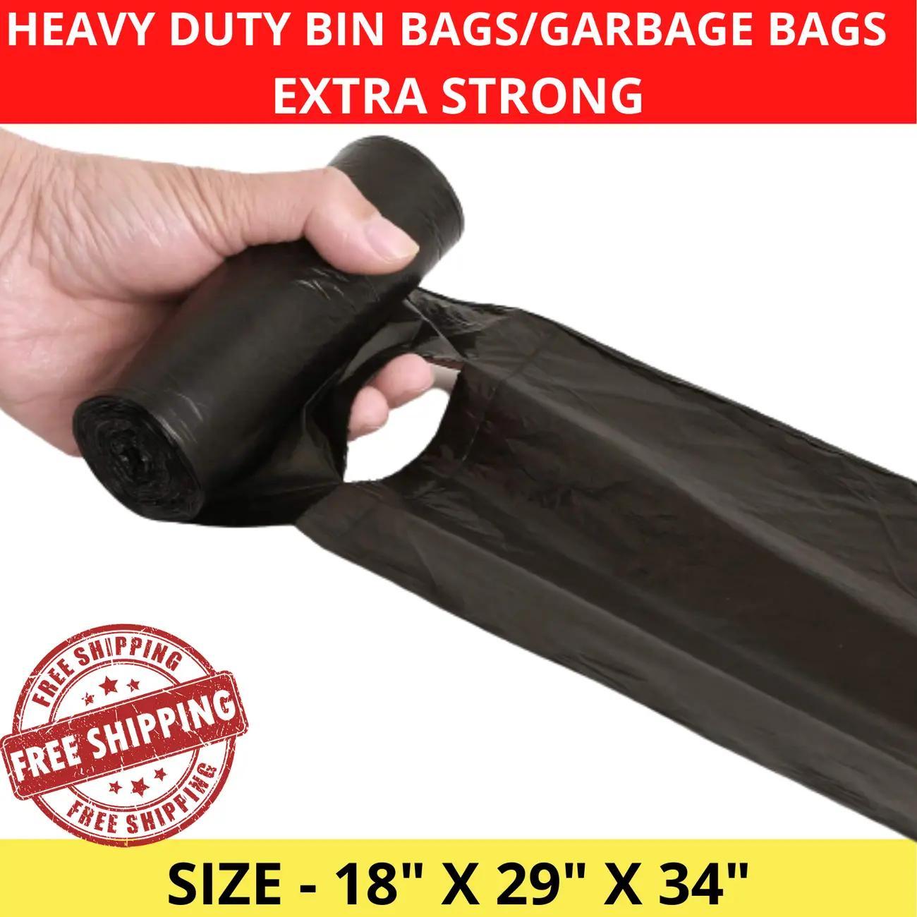 100 PCS Set Extra Strong Heavy Duty Black Bin Liners Rubbish Bags Waste Refuse Garbage Sacs Home Office Cleaning Accessories