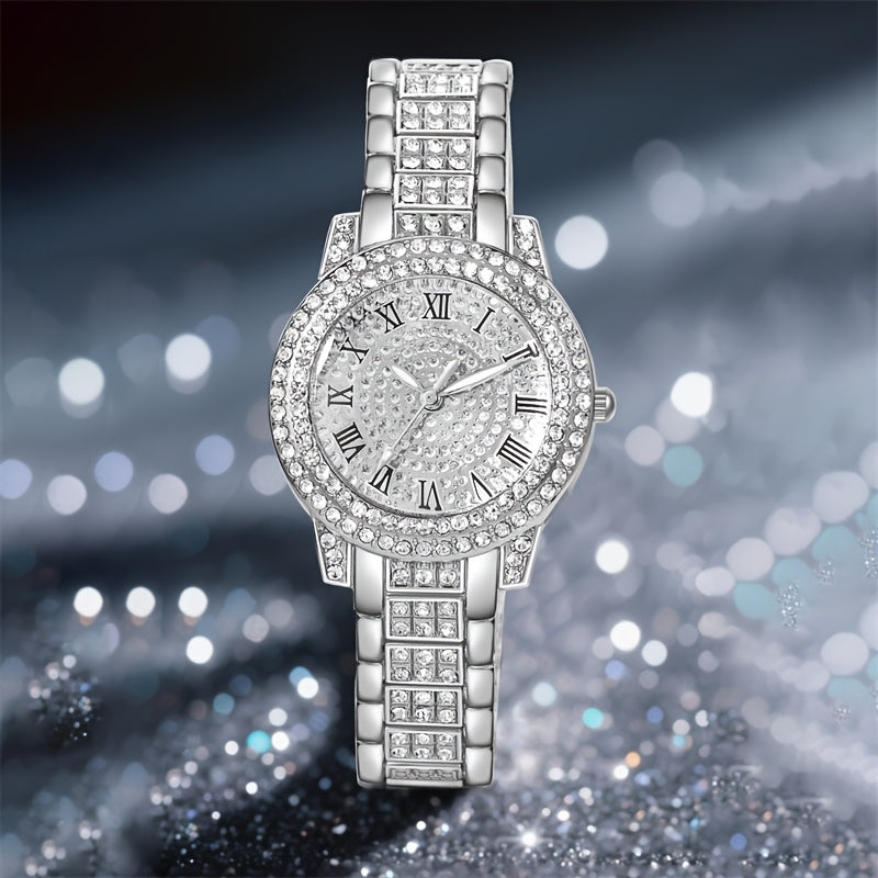 3 Colors 6PCS Set New Ladies' Gorgeous And Fashionable Silvery Quartz Watch +new Silvery Jewelry Set Valentine's Day, Easter, Ramadan, Wedding, Birthday Party, Christmas Horror, Halloween, Give Friends Gifts Eid Al Adha