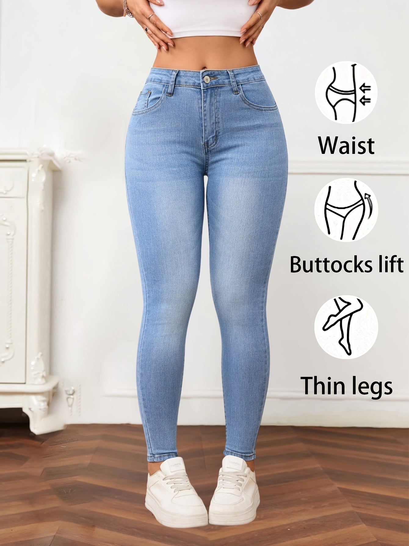 NEW UK Size Women Denim Blue Jean Pants Stylish Skinny Jeans with a Cat Whisker Design Girls Casual Streetwear Clothing