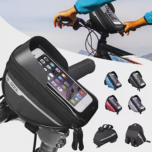Black and Red Color Bicycle Bag 1L, Top Tube Frame Bag, Handlebar, Mountain Bike, Touchscreen Cycling Bag, Phone Mount, Bicycle Accessories