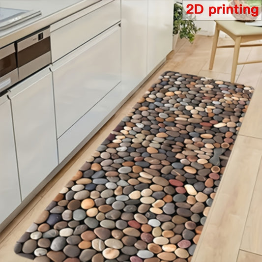 High-end Pebble Print Pattern Design Carpet - Crystal Velvet Material Rectangular Rug, Machine Washable, Suitable for Kitchen, Bathroom, Living Room, Corridor, Washing Machine Room and Other Home Decorations, Four Seasons Un