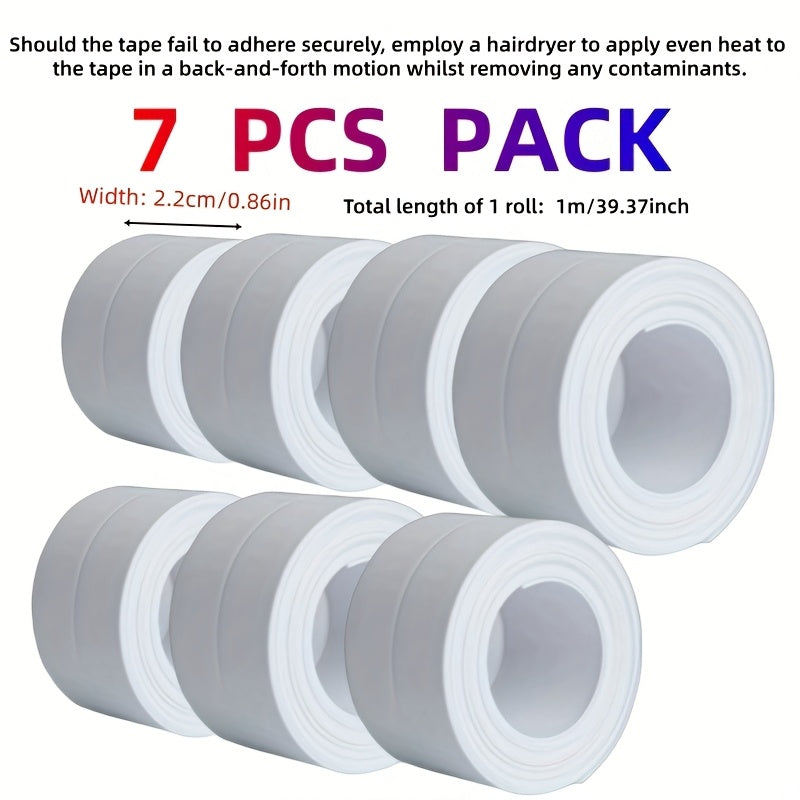 7 Rolls Set Sealing Tapes of Self-Adhesive PVC Waterproof Sealing Tape, Suitable for Shower Room, Kitchen, Bathroom and Corner Decoration Repair Tools Sets