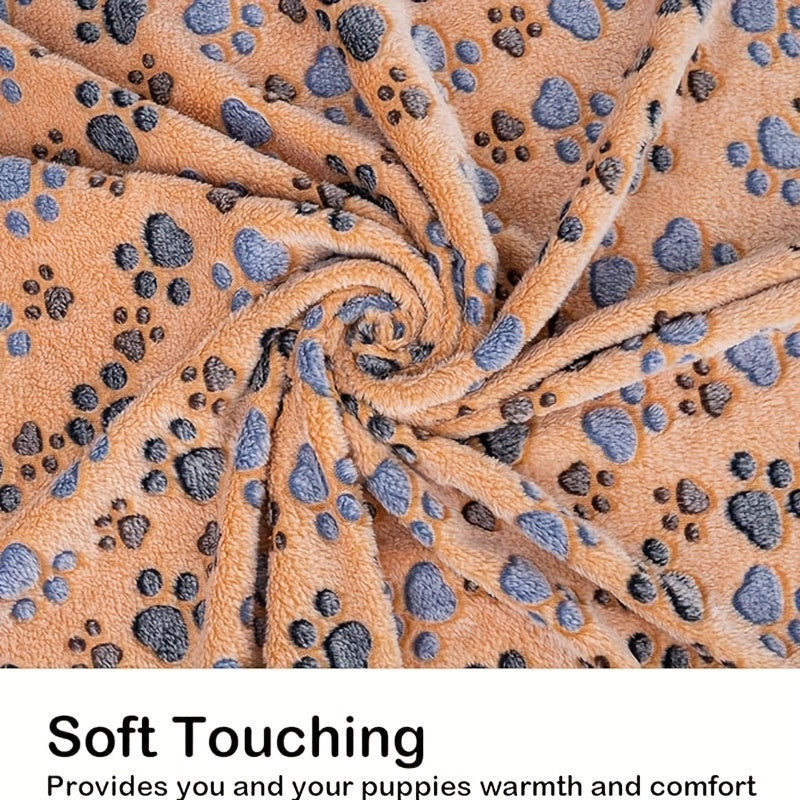 One Set of 8 Packs, Soft Flannel Pet Blankets for Dogs and Cats - Soft Polyester Fiber, Machine Washable with Paw Print Pattern - Versatile, Suitable for Small to Large Breeds