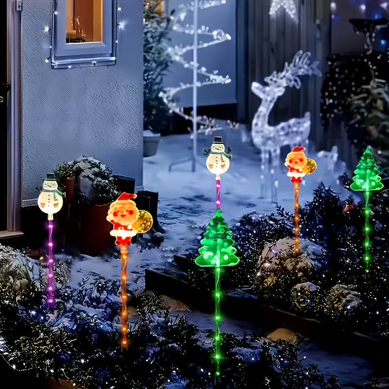 NEW 6pcs Solar Christmas Lights, LED Garden Decorations - Santa Claus, Snowman & Tree Designs with 8 Lighting Modes, Durable Plastic Outdoor Holiday Decor for Lawn, Winter Celebrations, Christmas Decorations
