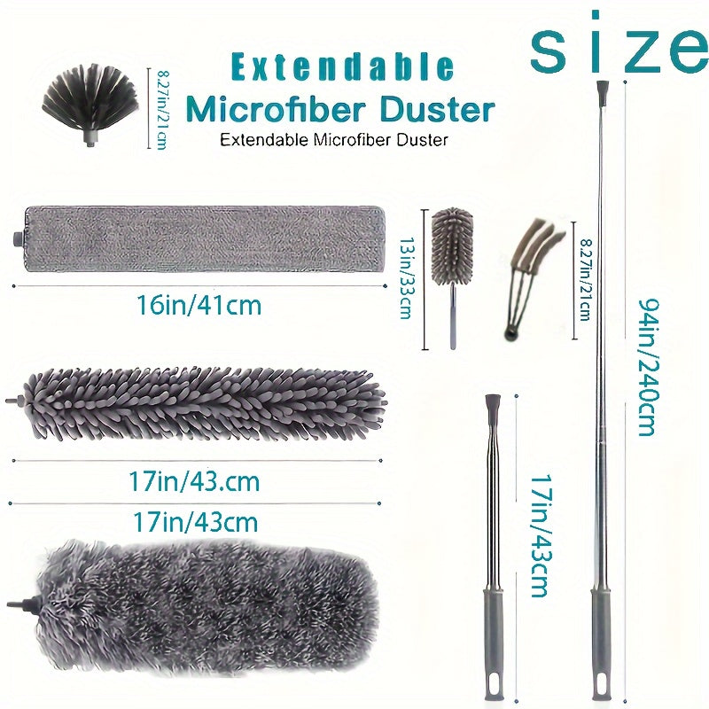 4 PCS Set , 2.8M ultra fine fiber dust collector cleaning kit, with extension rod, retractable and flexible dust collector, used to clean ceiling fans, high ceilings, louvers, furniture, air conditioning, car surfaces, can cl