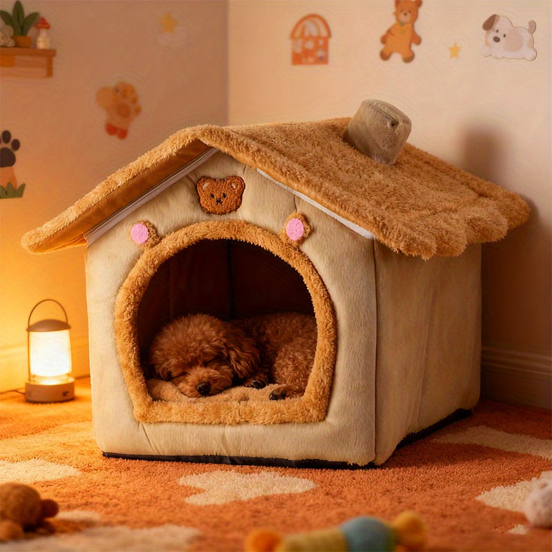 Perfect Gift for Pet Dogs | Comfortable Soft Dog Bed with Built-in Plush and Thick Cushions, Detachable for Easy Cleaning, Suitable for All Seasons, Brown Polyester Material