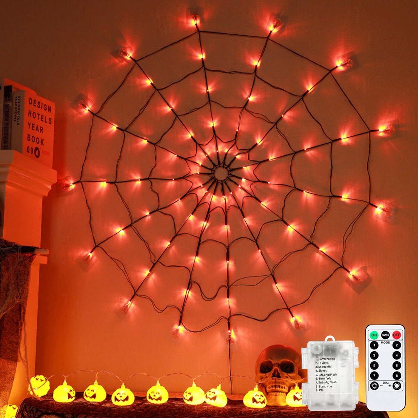 1pc,Halloween Spider Web Lights, 70 LED Purple,Orange, Halloween Light String 8 Modes, Net Lights for Party, Bedroom, Bar, Haunted House, Halloween Decoration(Purple,Orange)