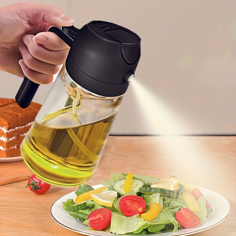 2 in 1 470ml Leak-Proof Dual Oil Dispenser Bottle, Made of Plastic with a Dual-squeeze Cap, Ideal for Cooking, Frying, Salad Dressings, Grilling, Air Frying, Outdoor Barbecues, and Home Kitchen Use. Easy to Clean and Durable