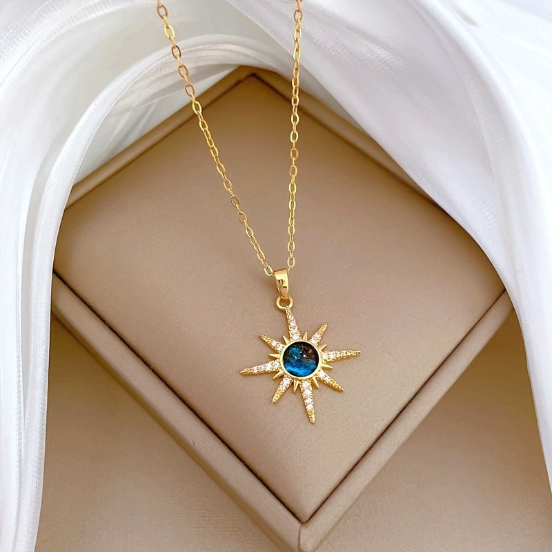 Stainless Steel Starry Sky Pendant Necklace | 18K Gold Plated, Synthetic Synthetic Zircon Accents, Fashionable Jewelry for Women, Ideal for Birthdays and Gifts