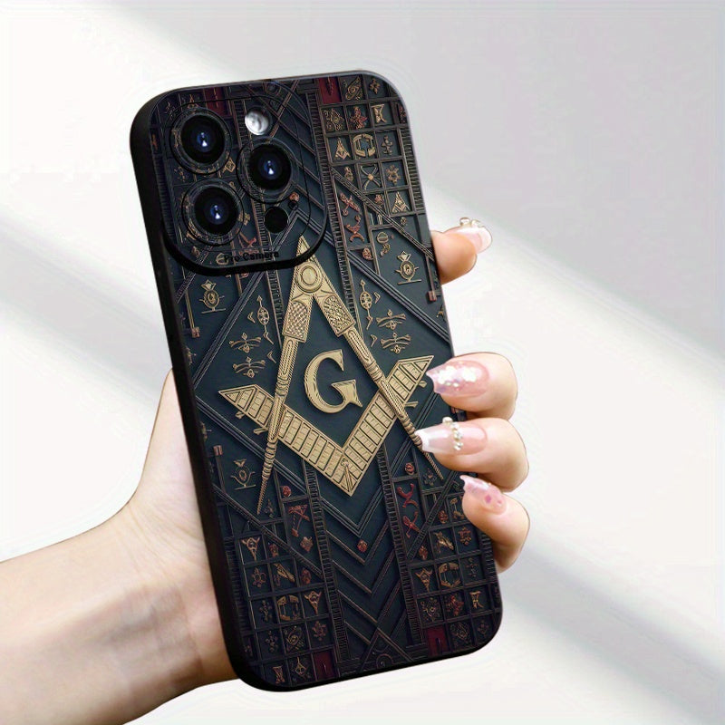 Freemason G Emblem iPhone Case: Pro-Pro Max-Plus, 11/12/13/14/15/16 Fashion Creative Masonic Pattern, New Hot-selling Mobile Phone Case, Anti-fall Design, Unisex Protective Cover, All-inclusive Thickening, High-quality Mobile