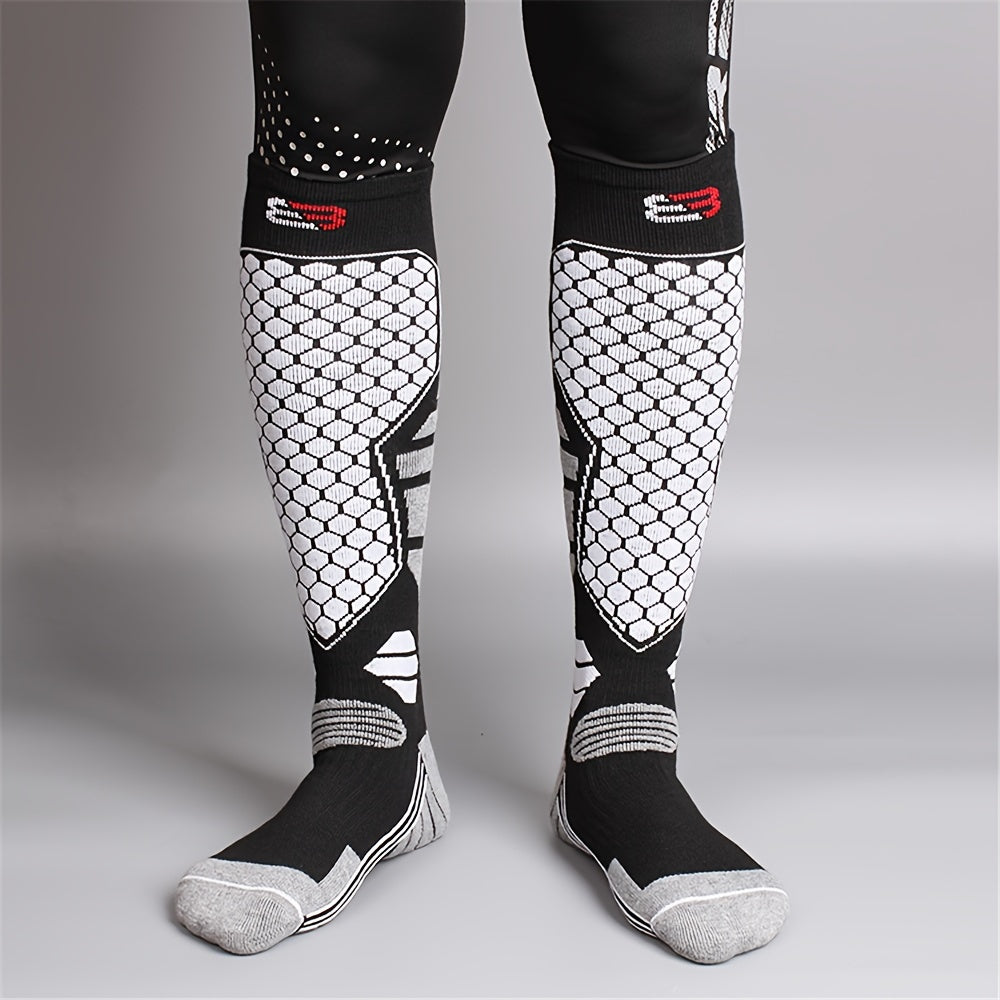 3 Pairs Men's Winter Thick Warm Breathable Hiking Ice Skating Skiing Knee-High Outdoor Sports Socks - EU 39-45, US 6.5-11.5, UK 6-11