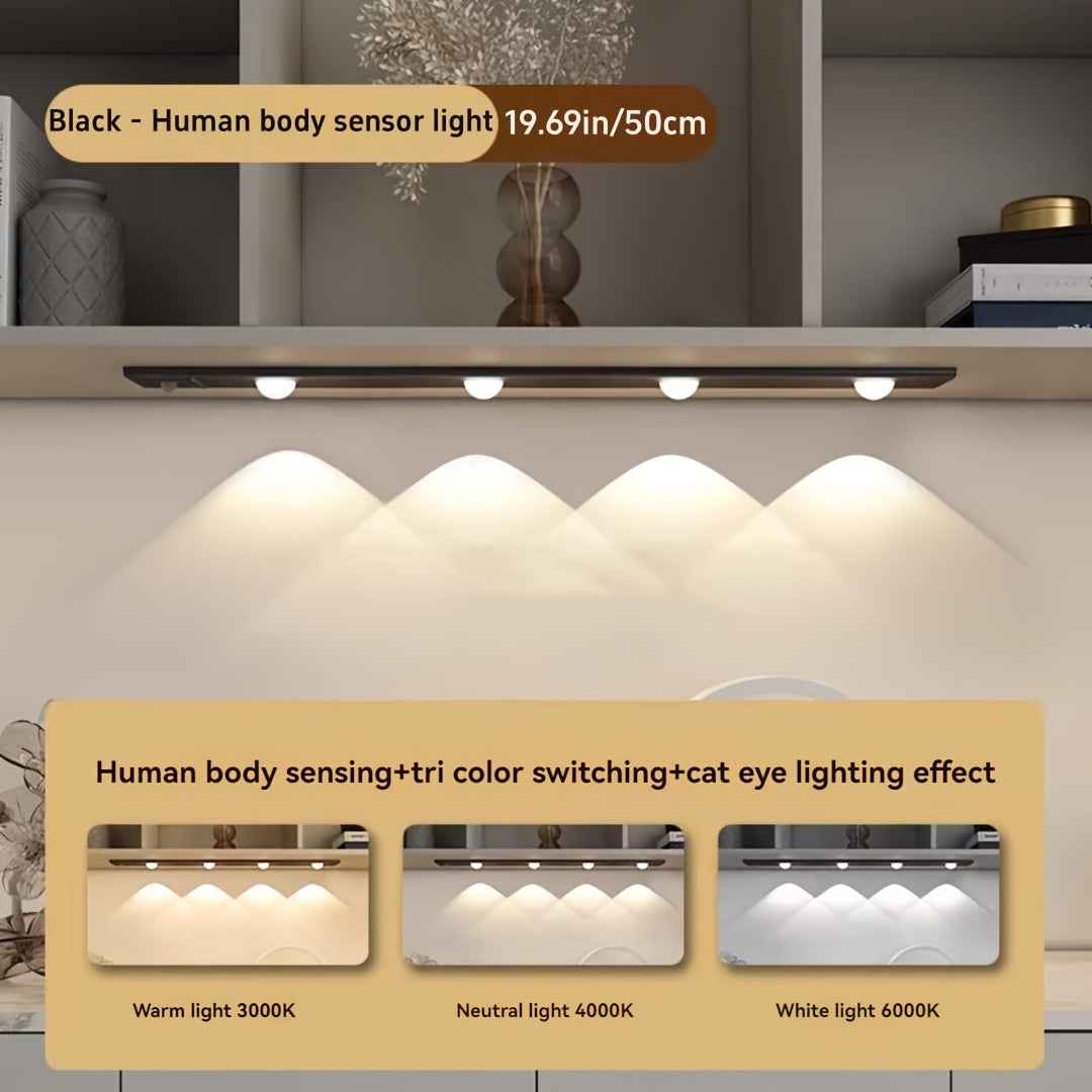 NEW Modern LED Motion Sensor Cabinet Light with Magnetic USB Charging, Wireless Motion Detection, Ultra-Thin Slim Profile, 3-Color Adjustable LED, Magnetic Ceiling/Wall/Bedside Lighting for Kitchen, Wardrobe, Bathroom, Displa