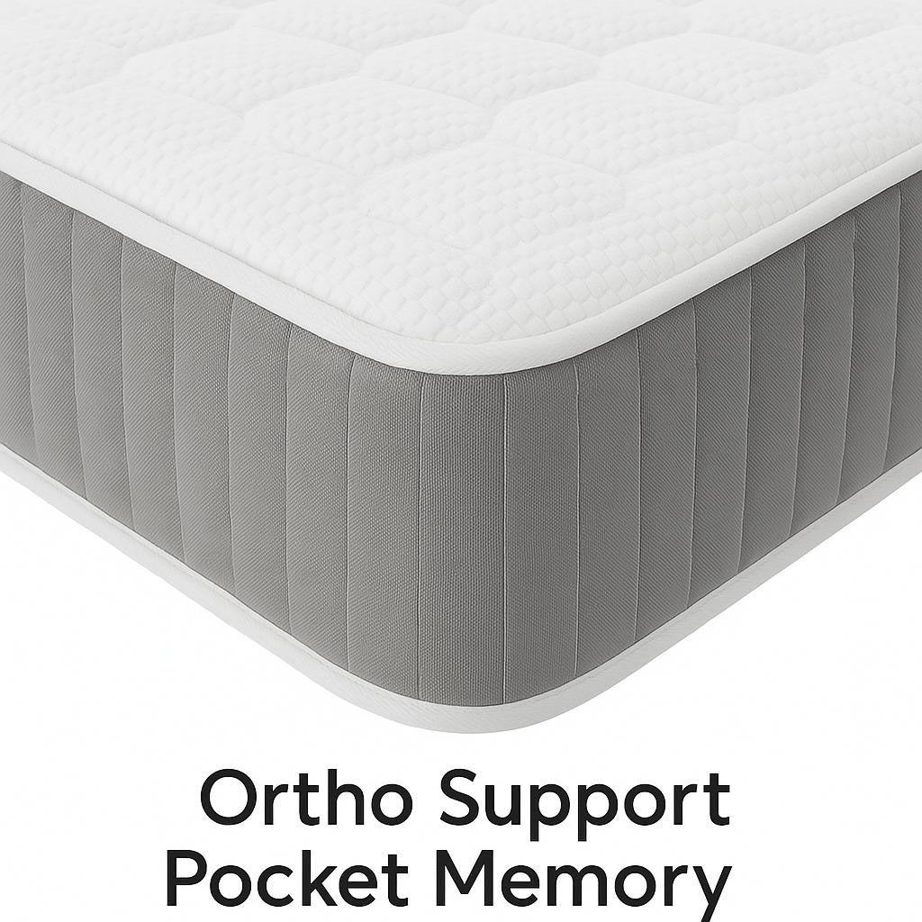 Ortho Support Pocket Memory Mattress - Medium-firm, Zoned Pocket Springs & Pressure Relieving Memory Foam, Hypoallergenic, Orthopedic Rolled & Boxed For Easy Set Up Home Bedding Supplies