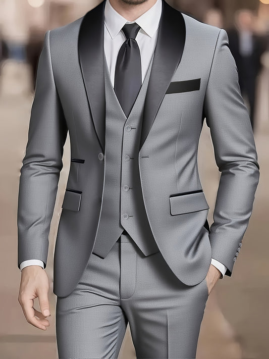 3 PCS Luxury Men's Suit Set, 5 Colors, UK (32-48) Plus Size Including a Blazer, Vest, And Trousers, Perfect for Groomsmen, Stylish And Elegant, High-Quality for Weddings, Business Events, And Parties