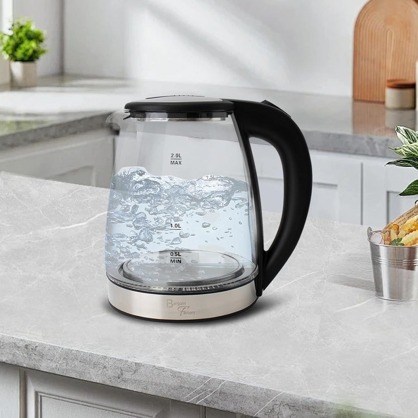 Electric Glass Kettle – 2L Fast Boil, -Free with Blue LED & Boil-Dry Protection